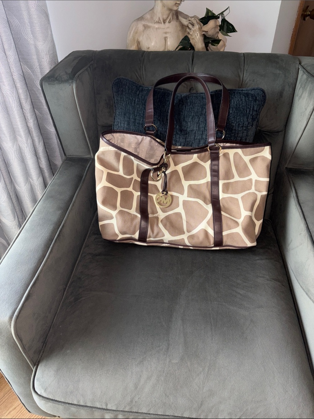 Michael Kors Beige and Dark Brown Giraffe-Print Tote